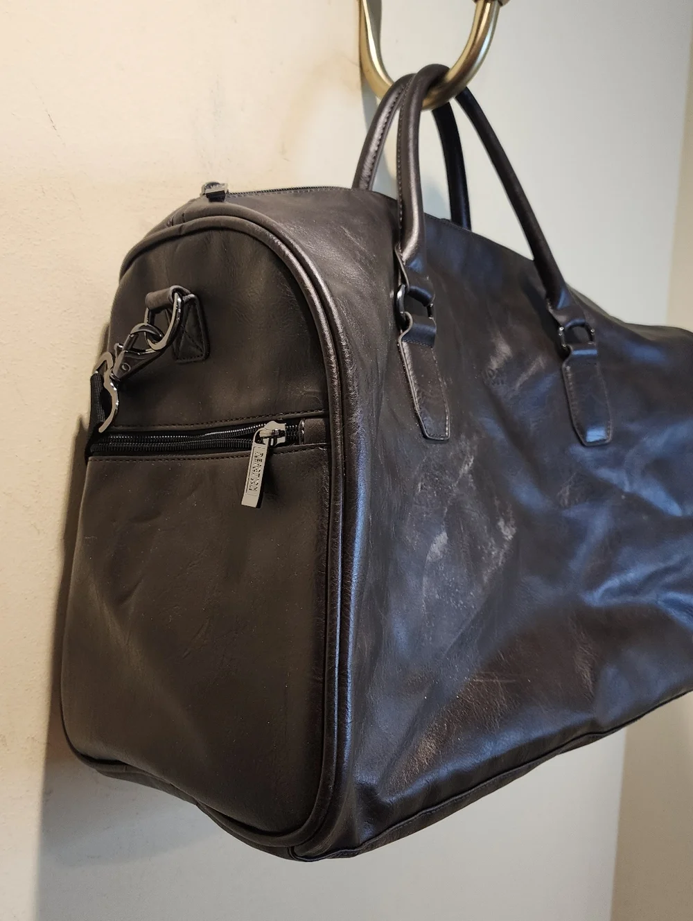 KENNETH COLE Classic Men's Faux Leather Weekender Bag - Dark Brown
